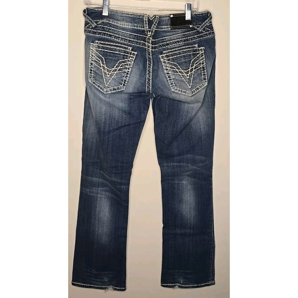 Vigoss Jeans Juniors 9 L32 Dublin Bootcut Low Rise Dark‎ Wash Thick Stitch Faded